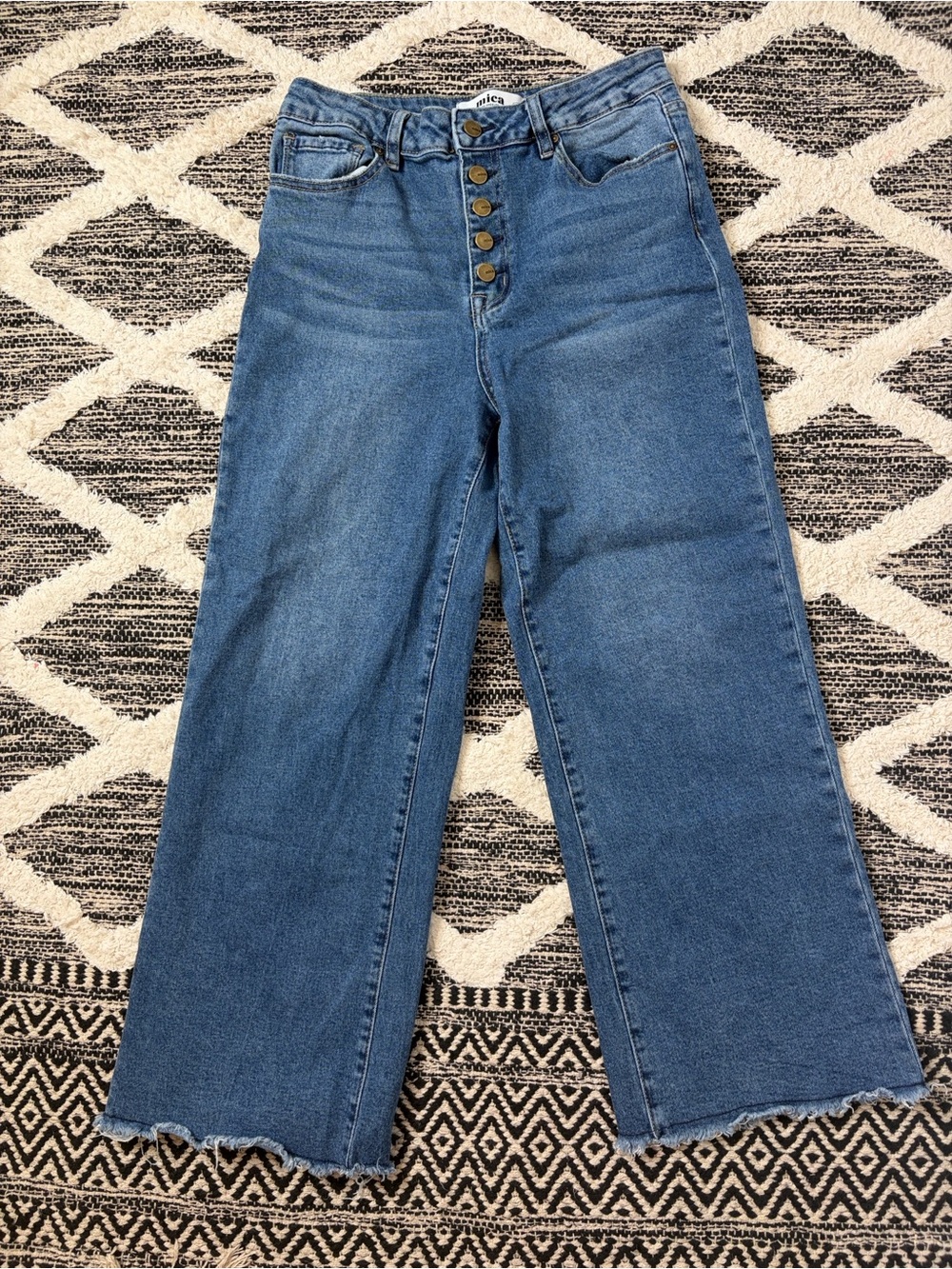 Mica Los Angeles Medium Blue High-Rise Wide Leg Jeans button fly MDP-W020M Sz 29